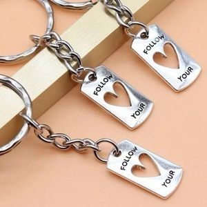 3 pcs Follow Your Heart Charm Keychain Set Silver Plated